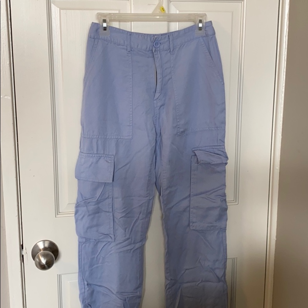 Blue straight leg cargo pants